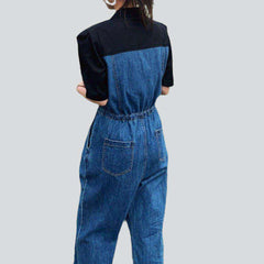 Mixed fabric women denim overall