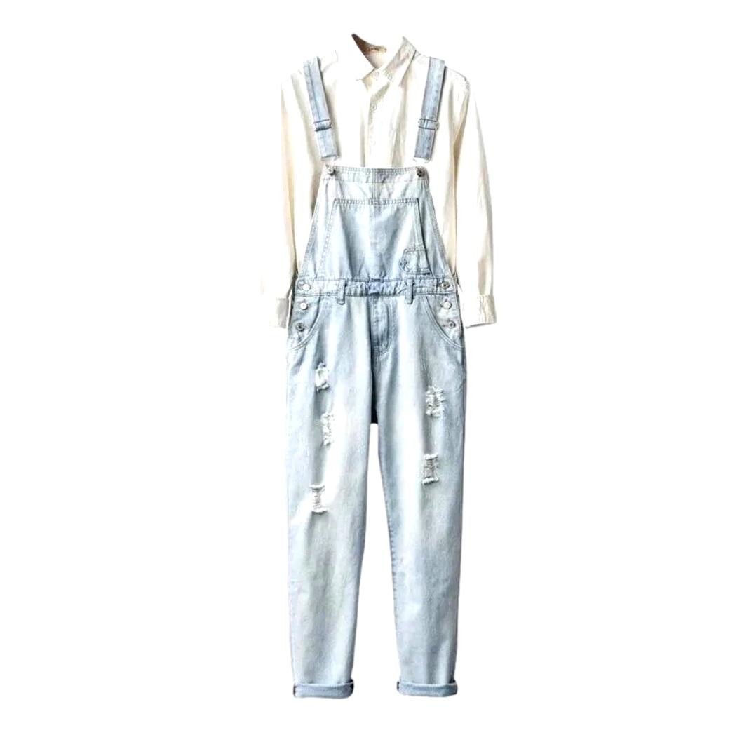 Vintage ripped men denim jumpsuit