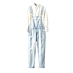 Vintage ripped men denim jumpsuit