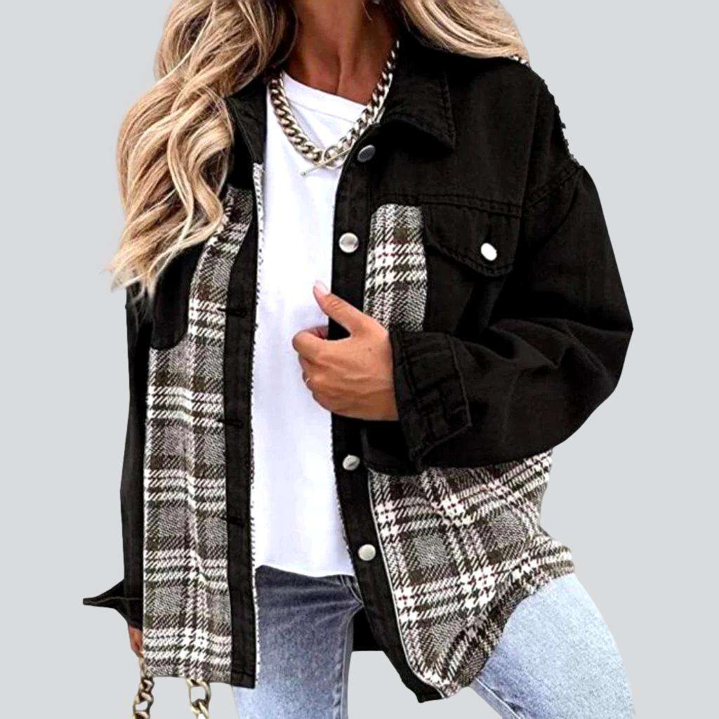 Checkered fashion denim jacket for ladies