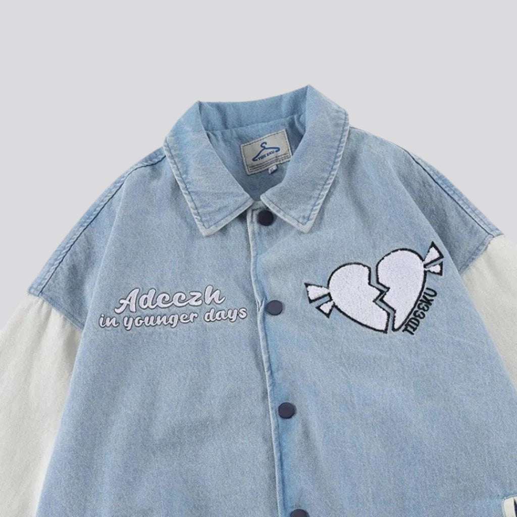 Broken heart embroidery denim jacket