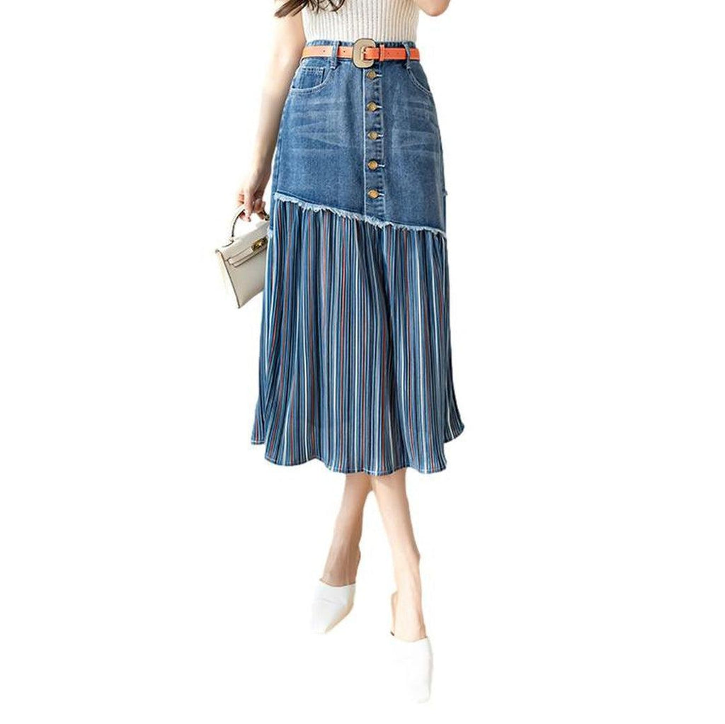 Pleated women denim skirt