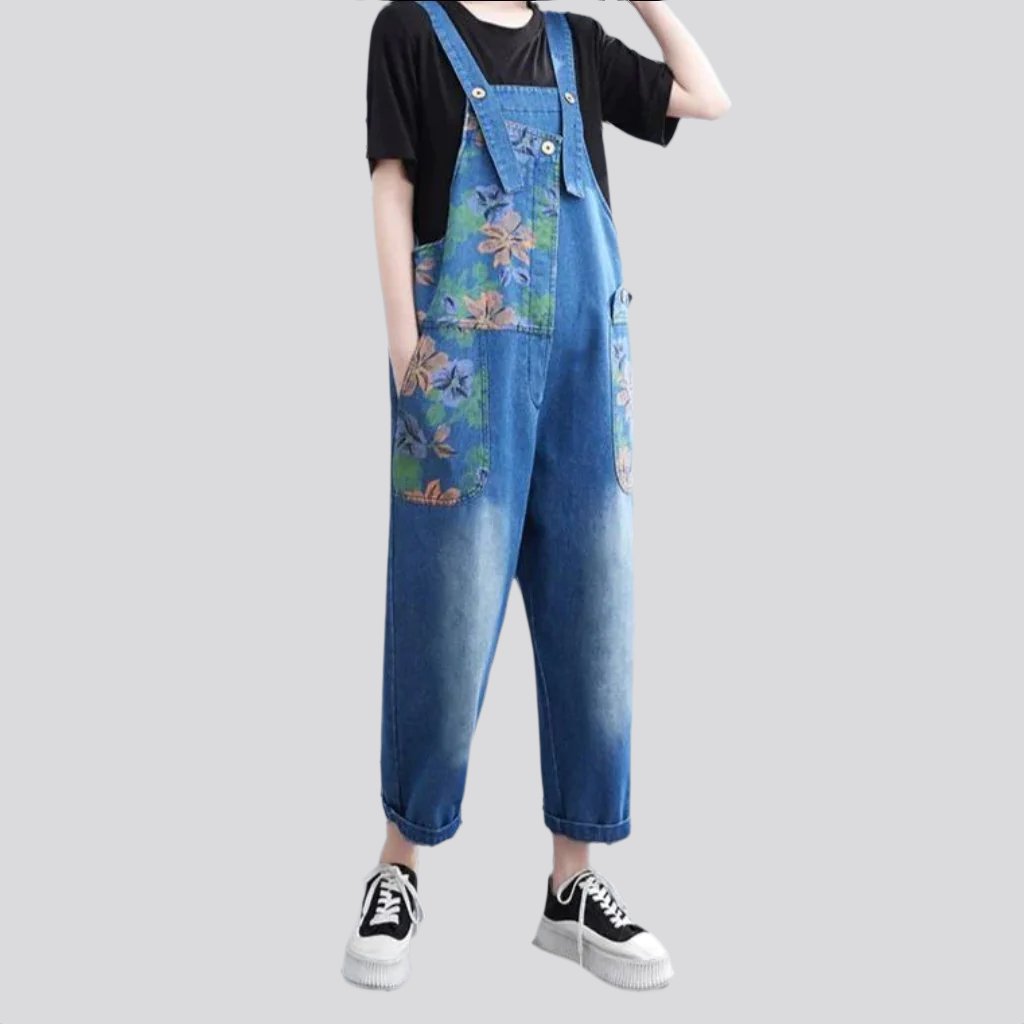 Medium wash painted jeans jumpsuit