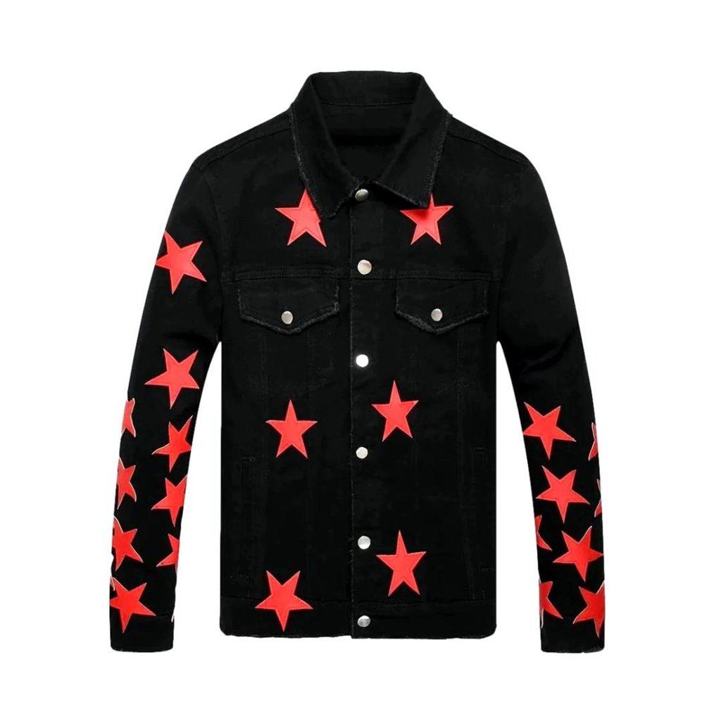 Chaqueta vaquera negra con estrellas rojas