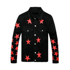 Chaqueta vaquera negra con estrellas rojas