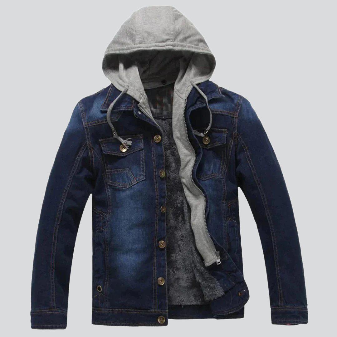 Winter hooded men denim jacket