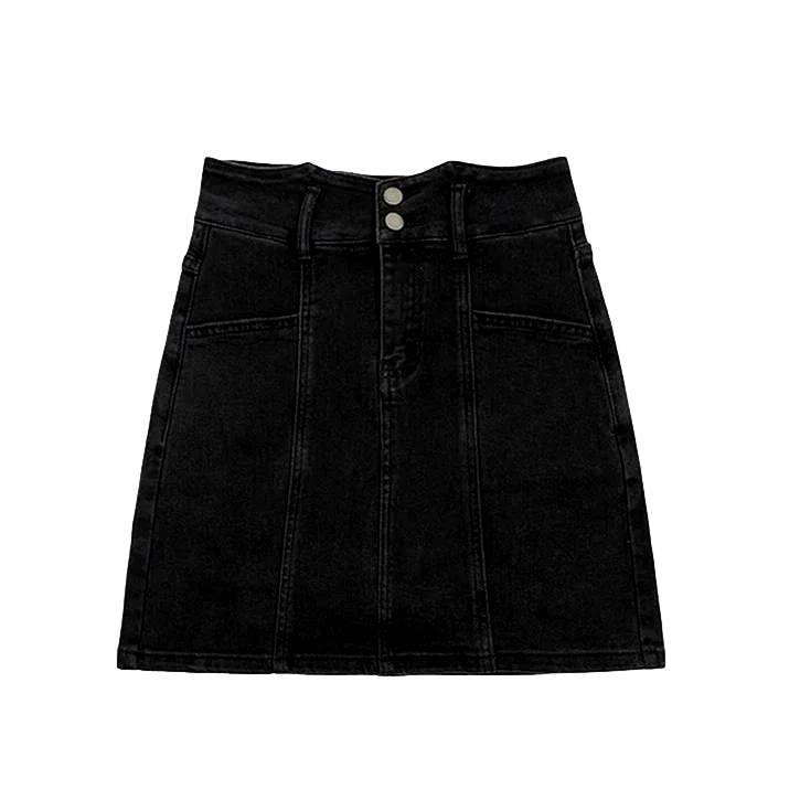 Curvy waistband mini denim skirt