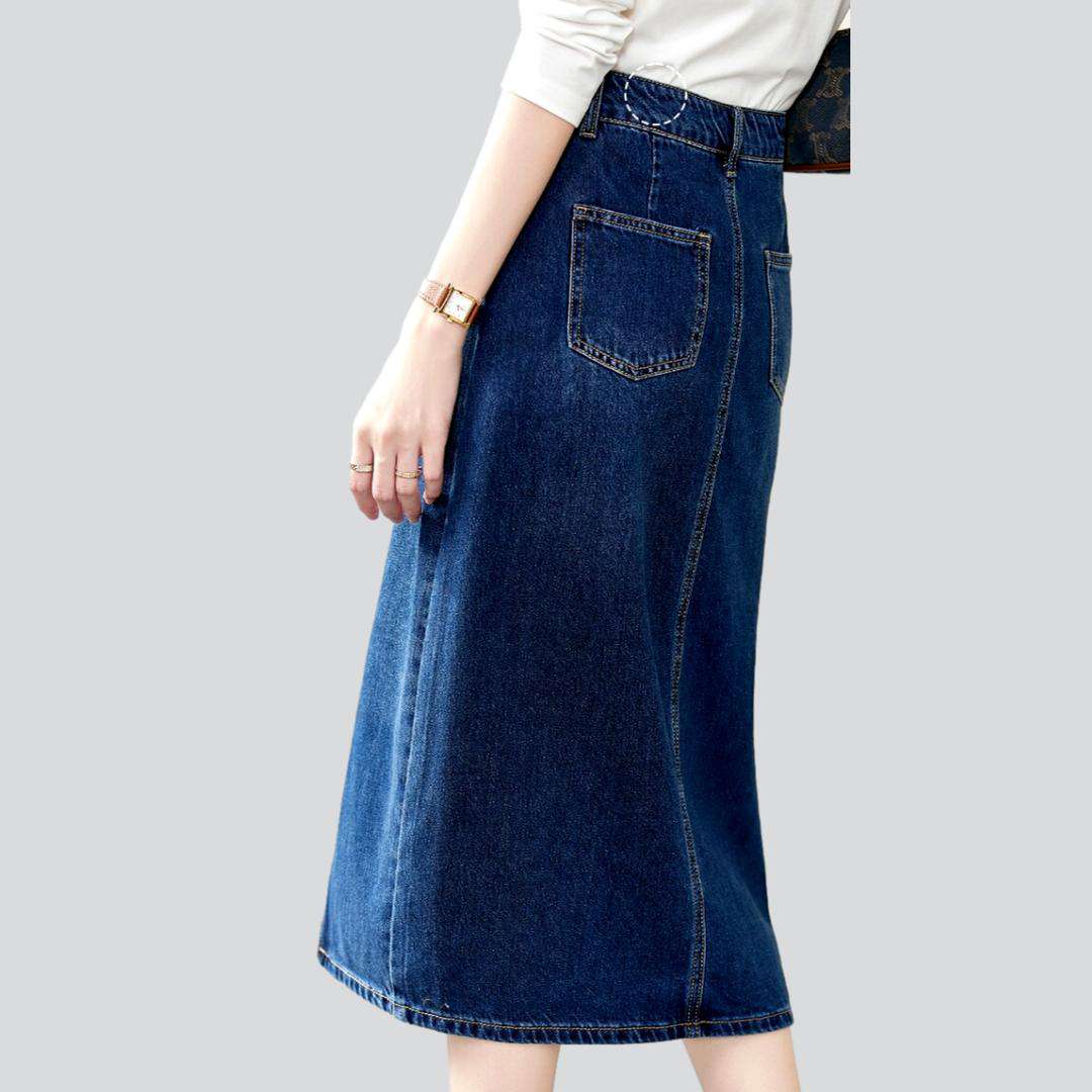 Exposed buttons midi denim skirt