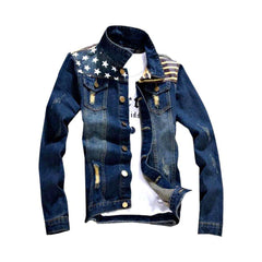 Jeansjacke mit Aufnähern der amerikanischen Flagge