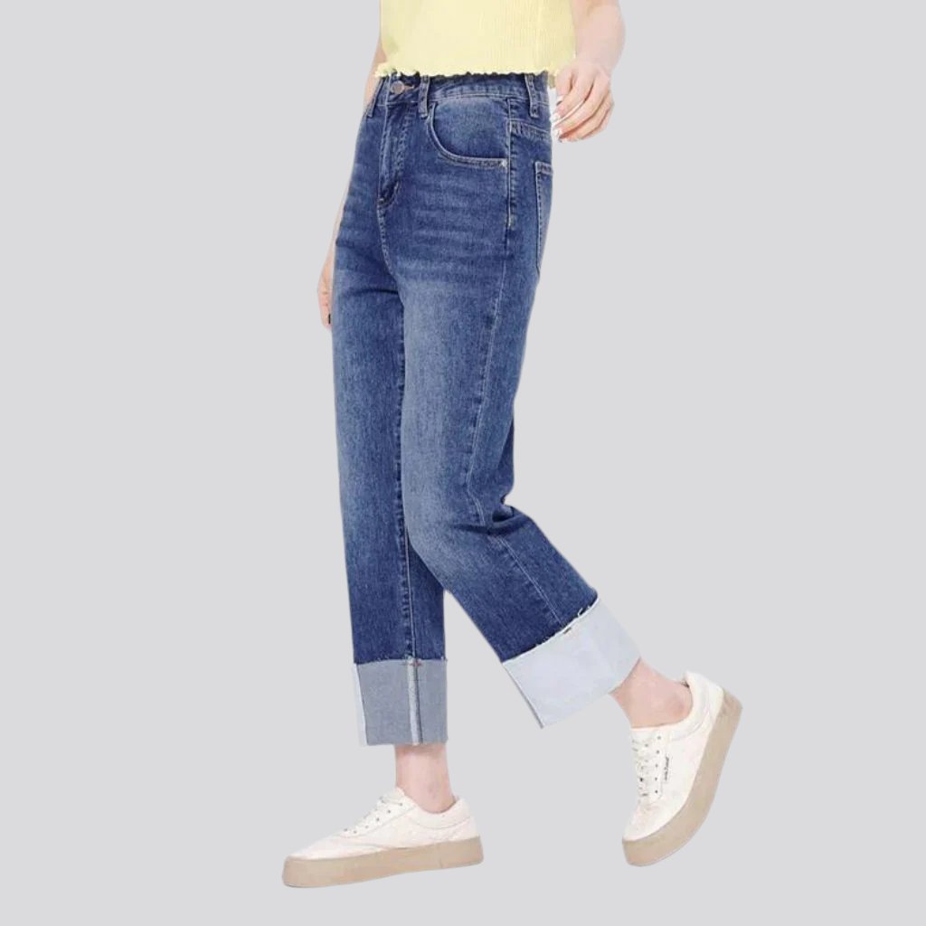 Rolled hem straight women jeans