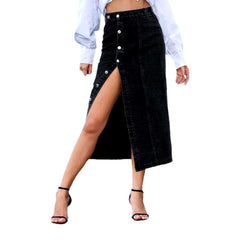 Elegant buttoned women deniim skirt