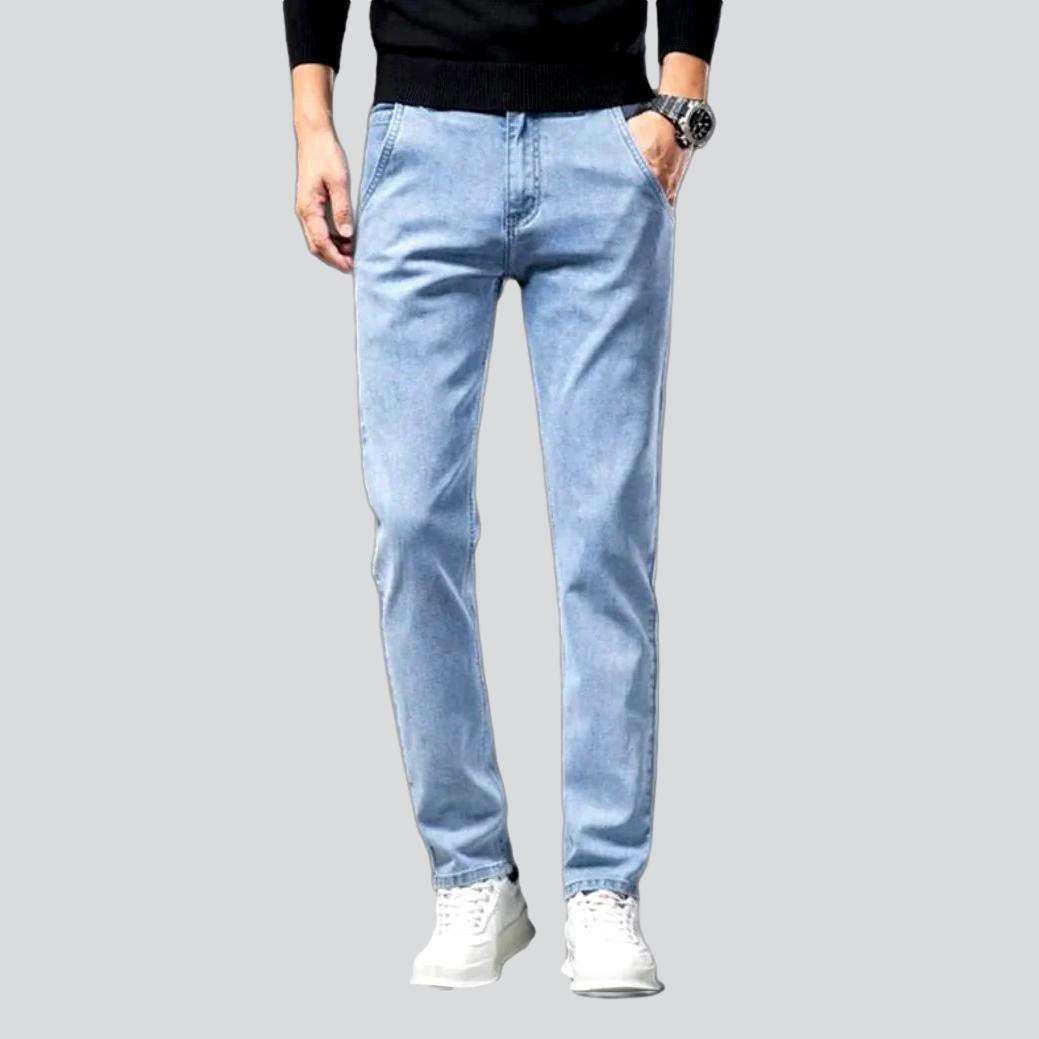 Diagonal pocket sanded men jeans