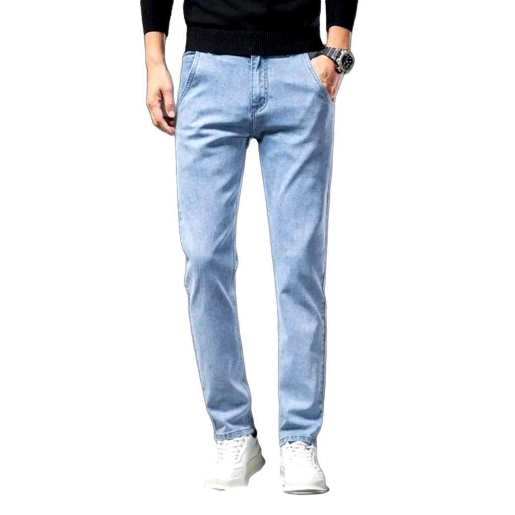 Diagonal pocket sanded men jeans