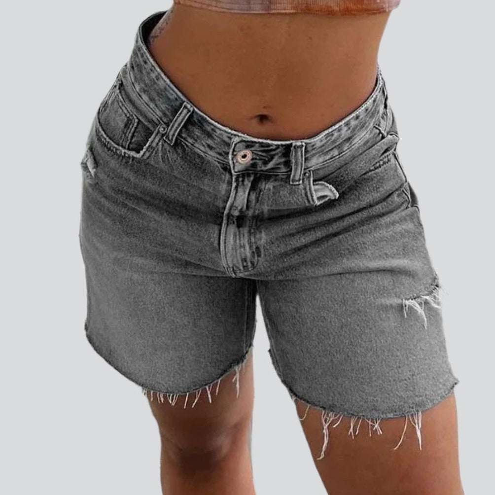 Cut-out leg women denim shorts