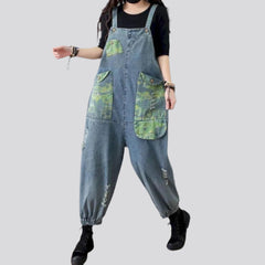 Rubber leg hem women denim jumpsuit