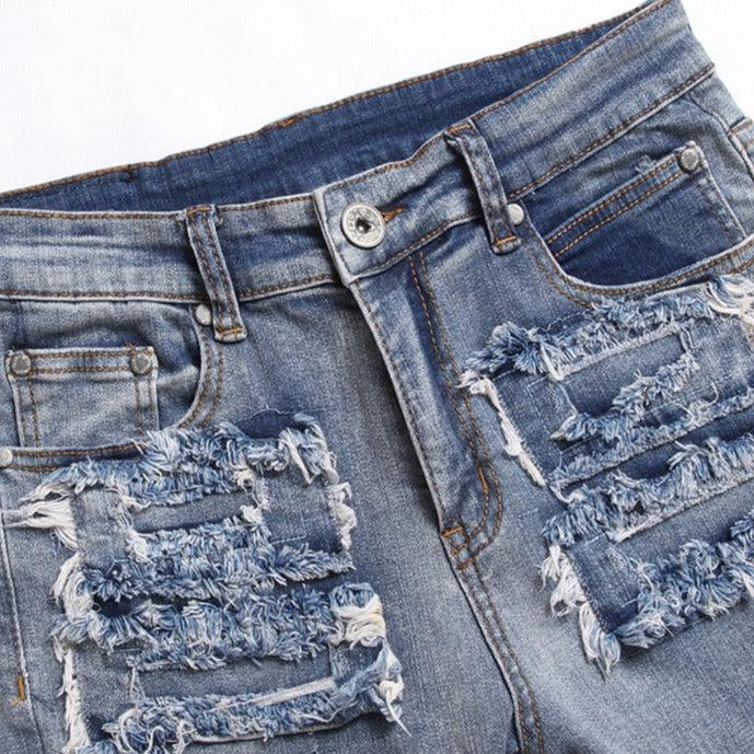 Distressed patchwork jeans for men