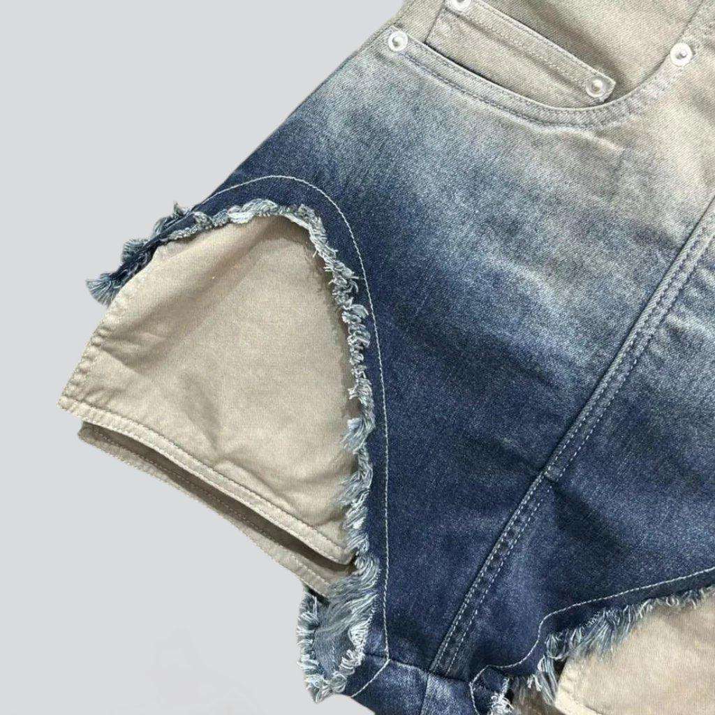 Layered cut-out denim shorts