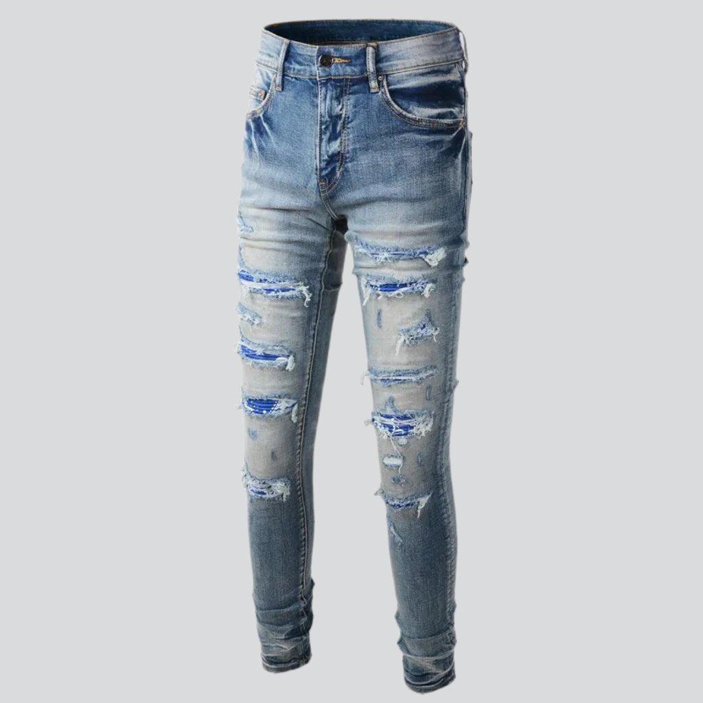 Stylish distressing skinny men jeans