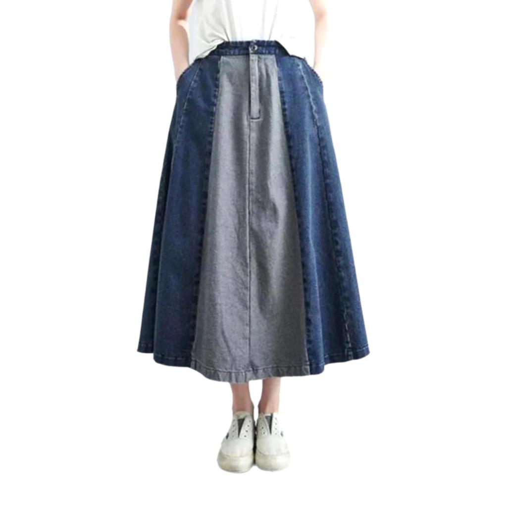 Trendy color block denim skirt