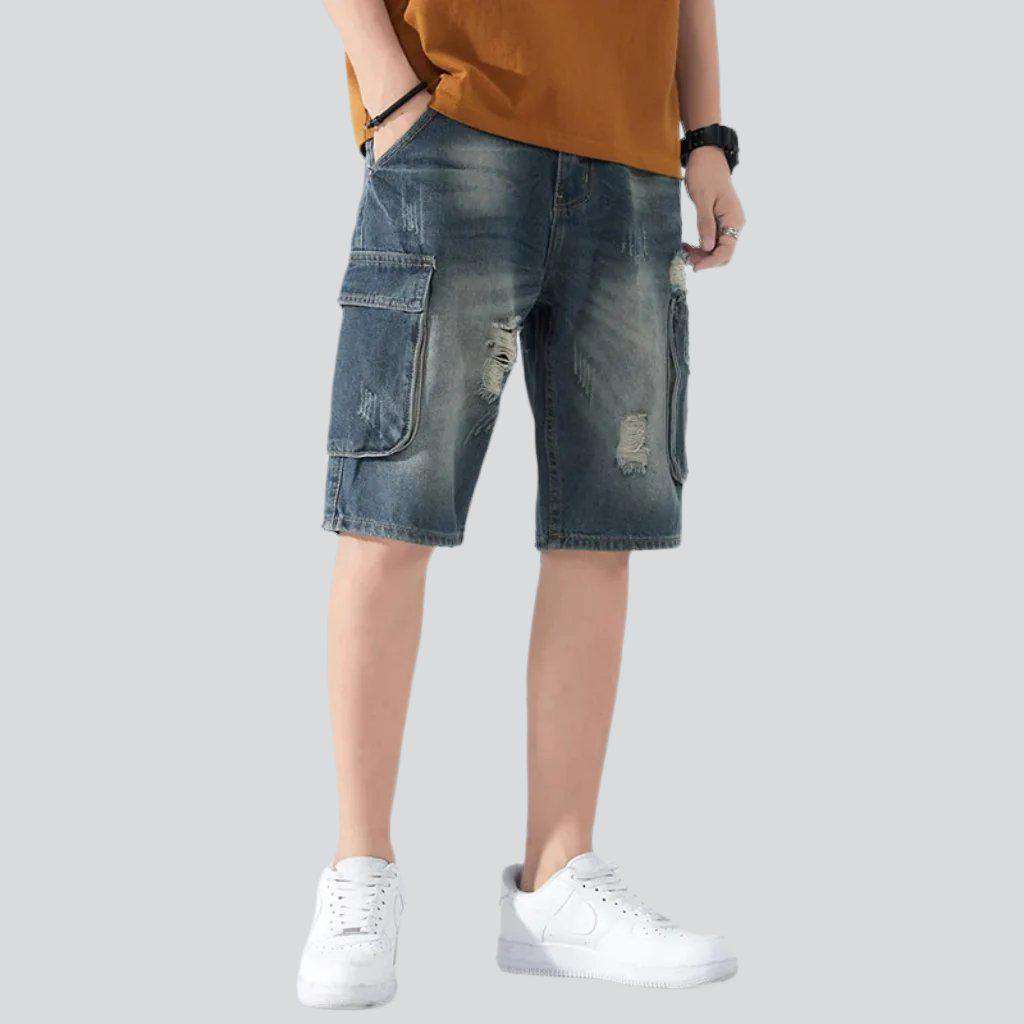 Dark cargo men denim shorts