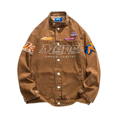 Oversized denim jacket with patches