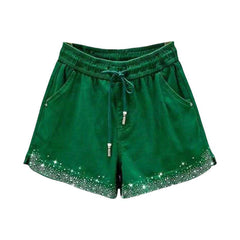 Shorts vaqueros con dobladillo de diamantes de imitación de colores