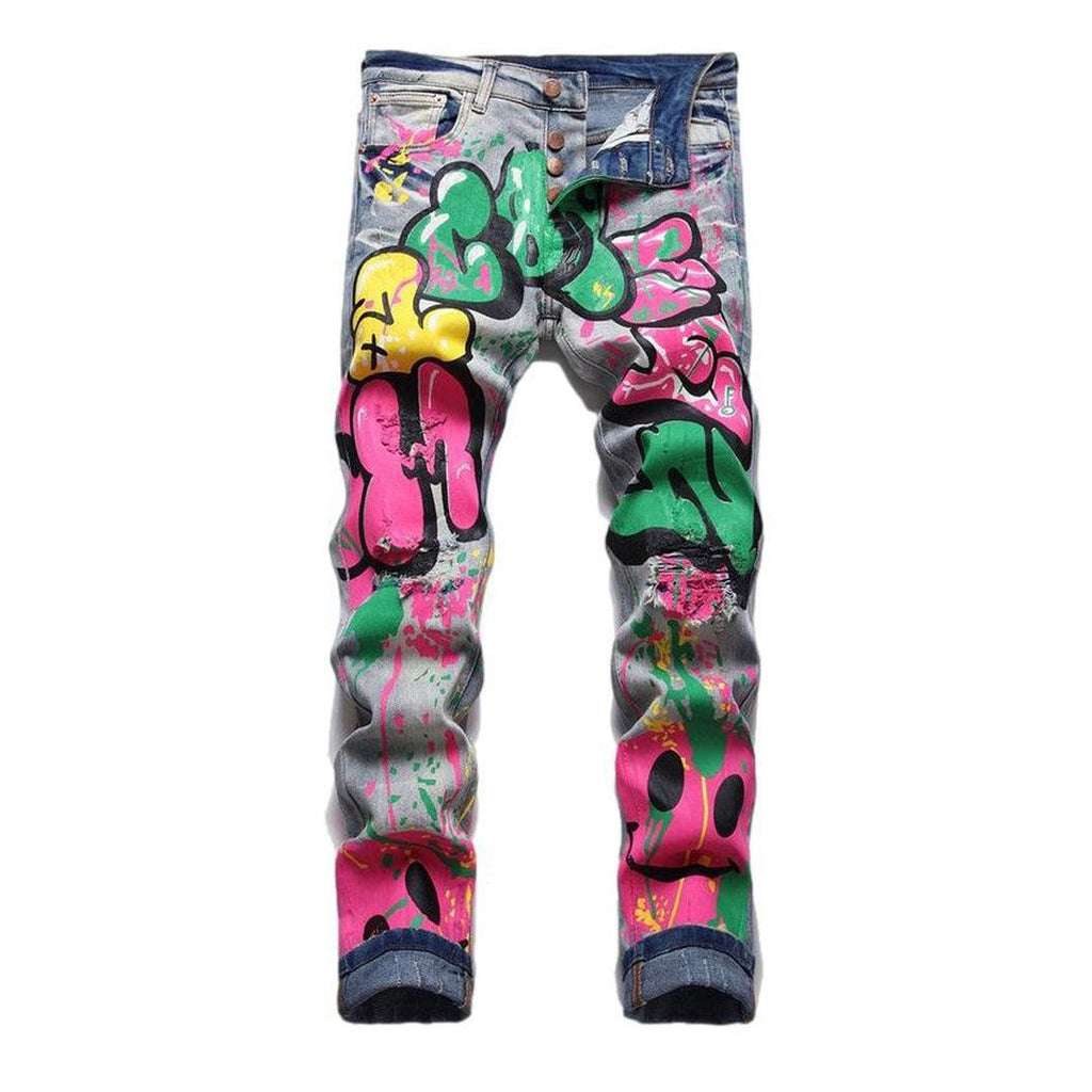 Graffiti print men jeans