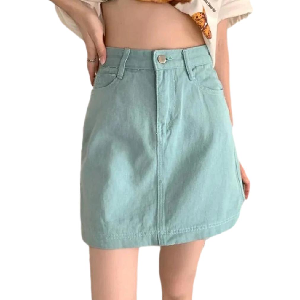 Pale blue mini denim skirt