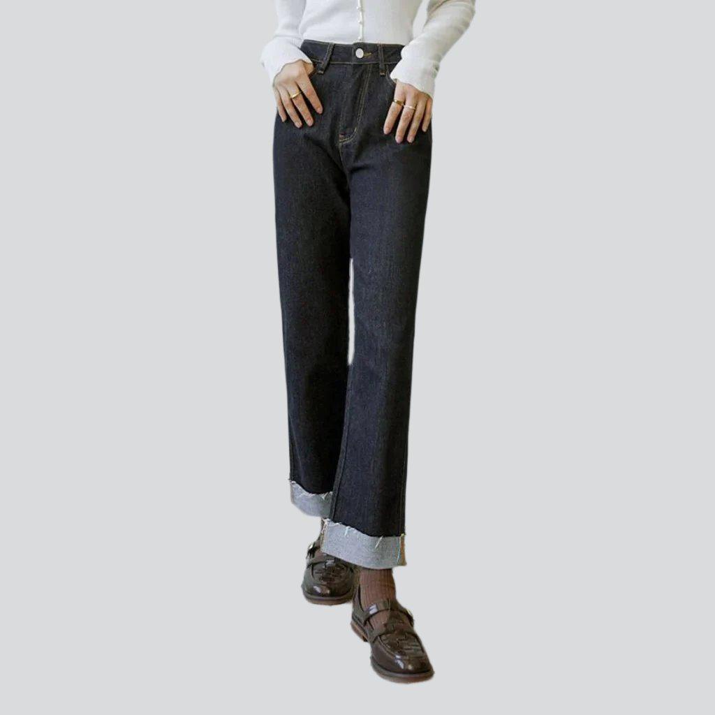 Raw hem straight women jeans