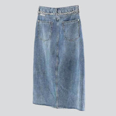 Side slit maxi denim skirt