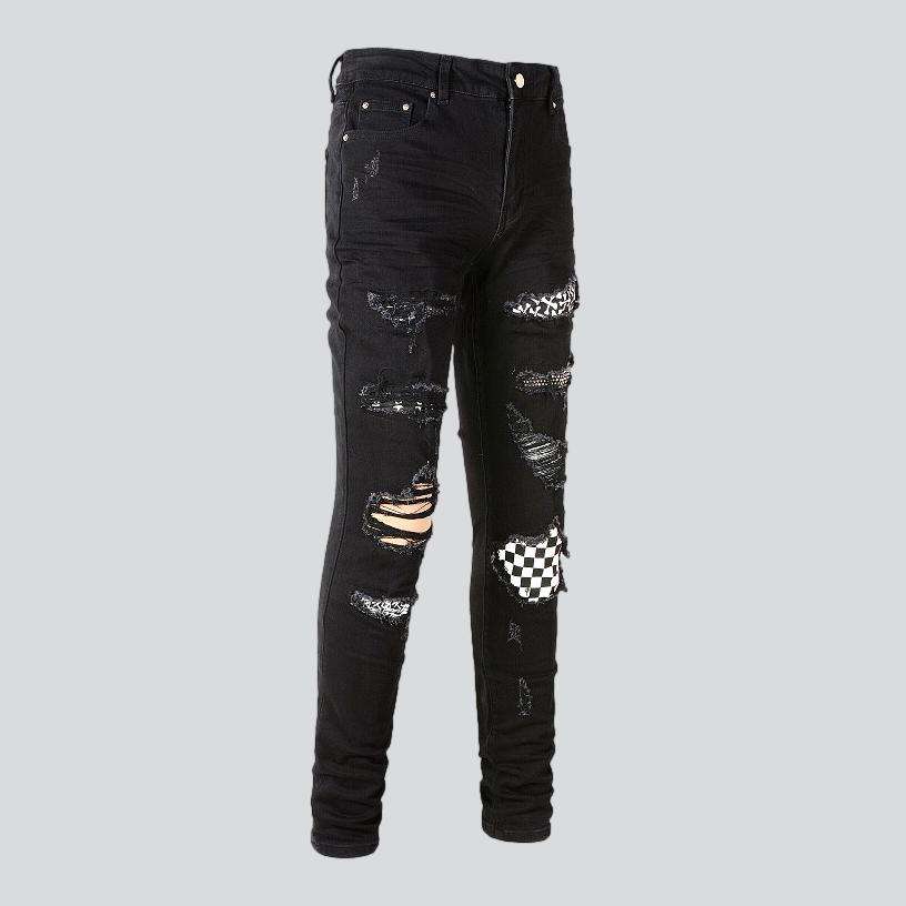 Crystal color patch men jeans