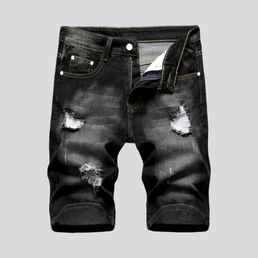 Ripped slim men denim shorts