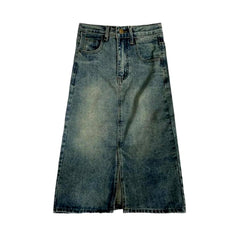 Retro a-line slit denim skirt