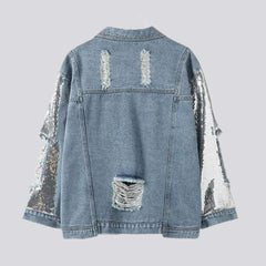 Fully distressed women denim jacket