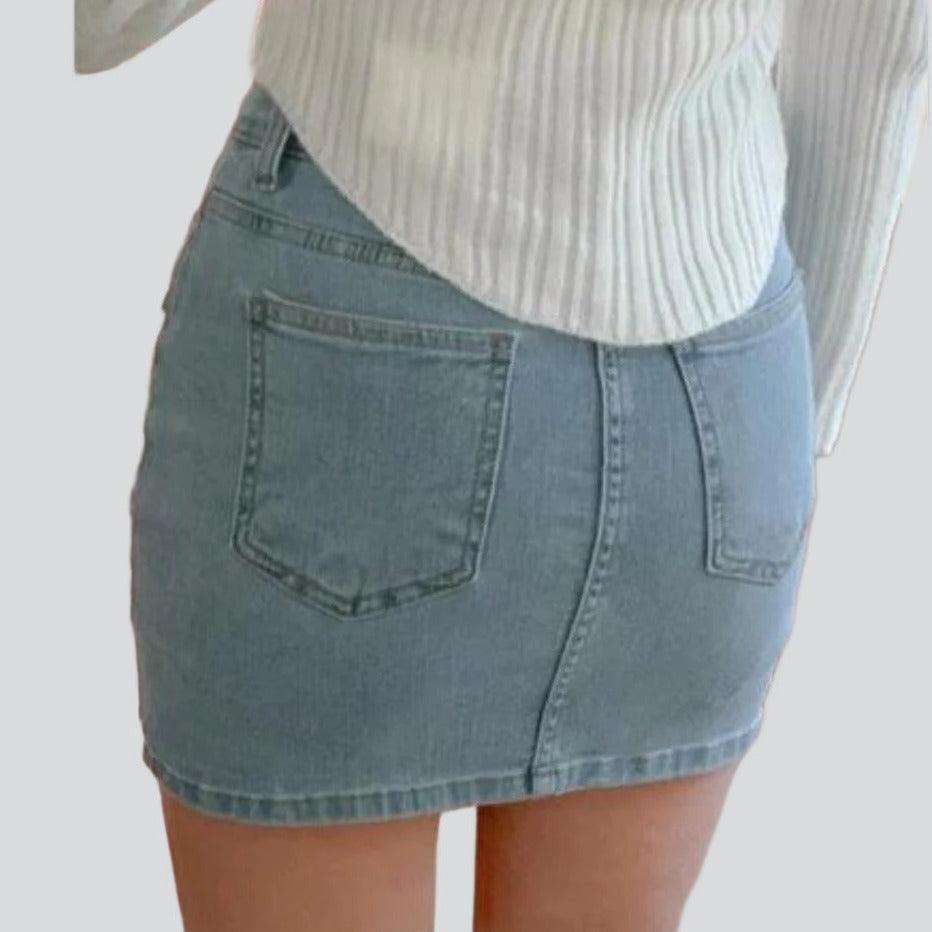 Flap pocket mini denim skirt