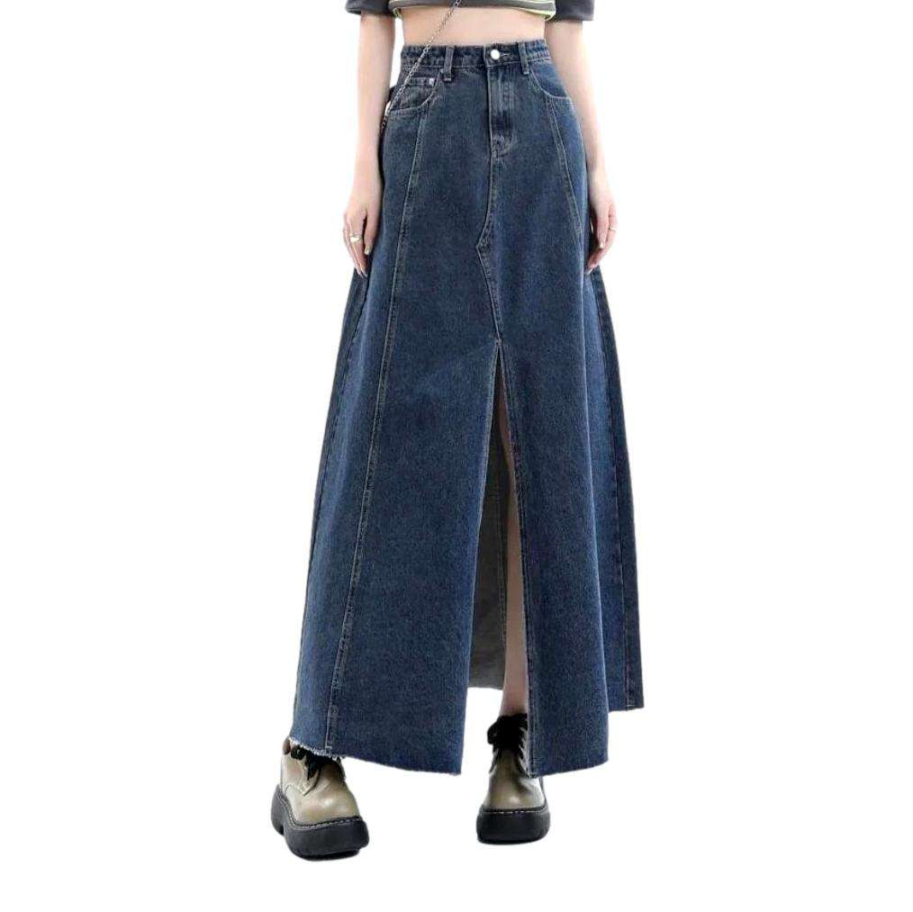 Long women denim skirt