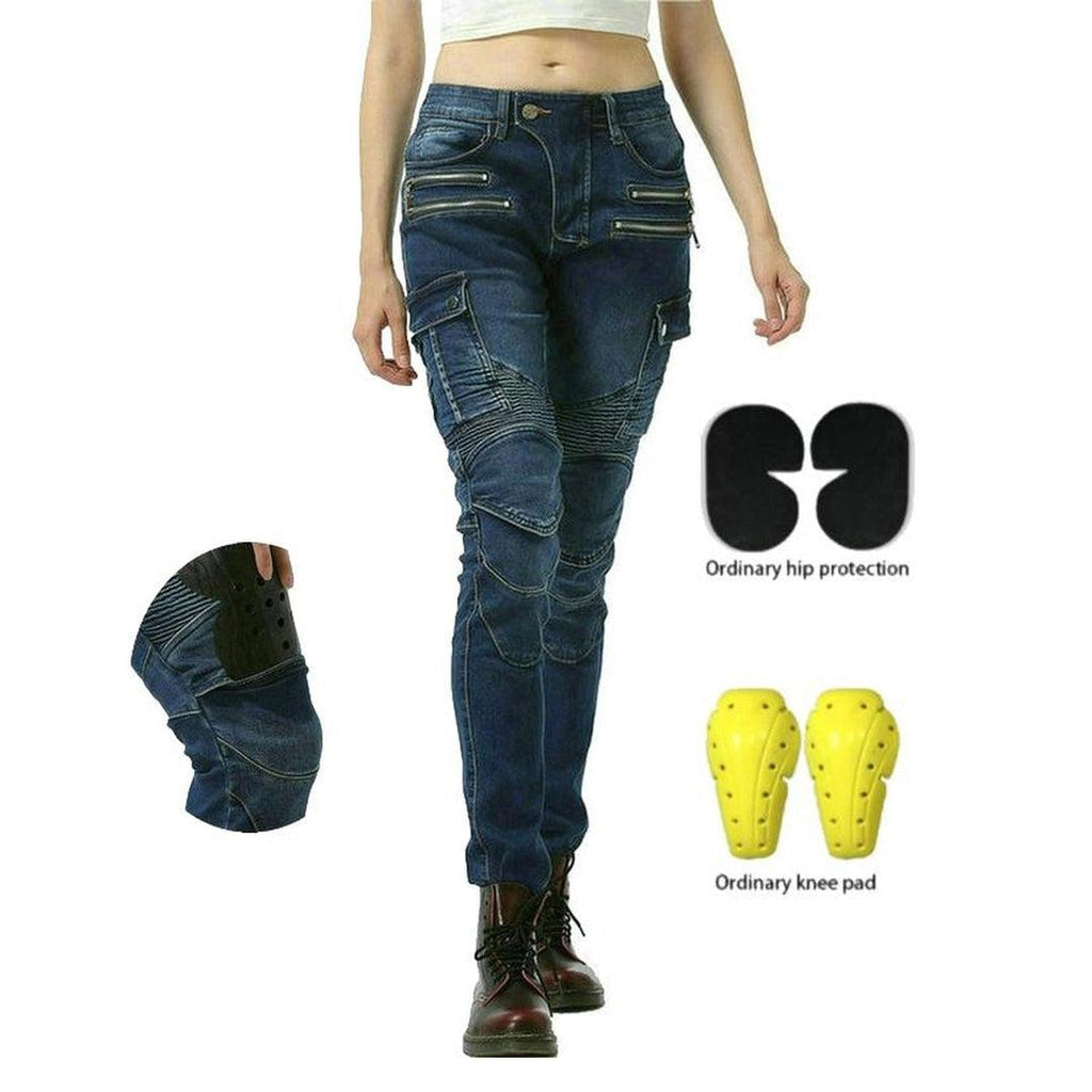 Women biker jeans with zippers