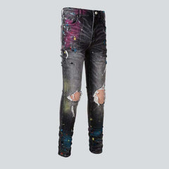 Distressed knees painted men jeans