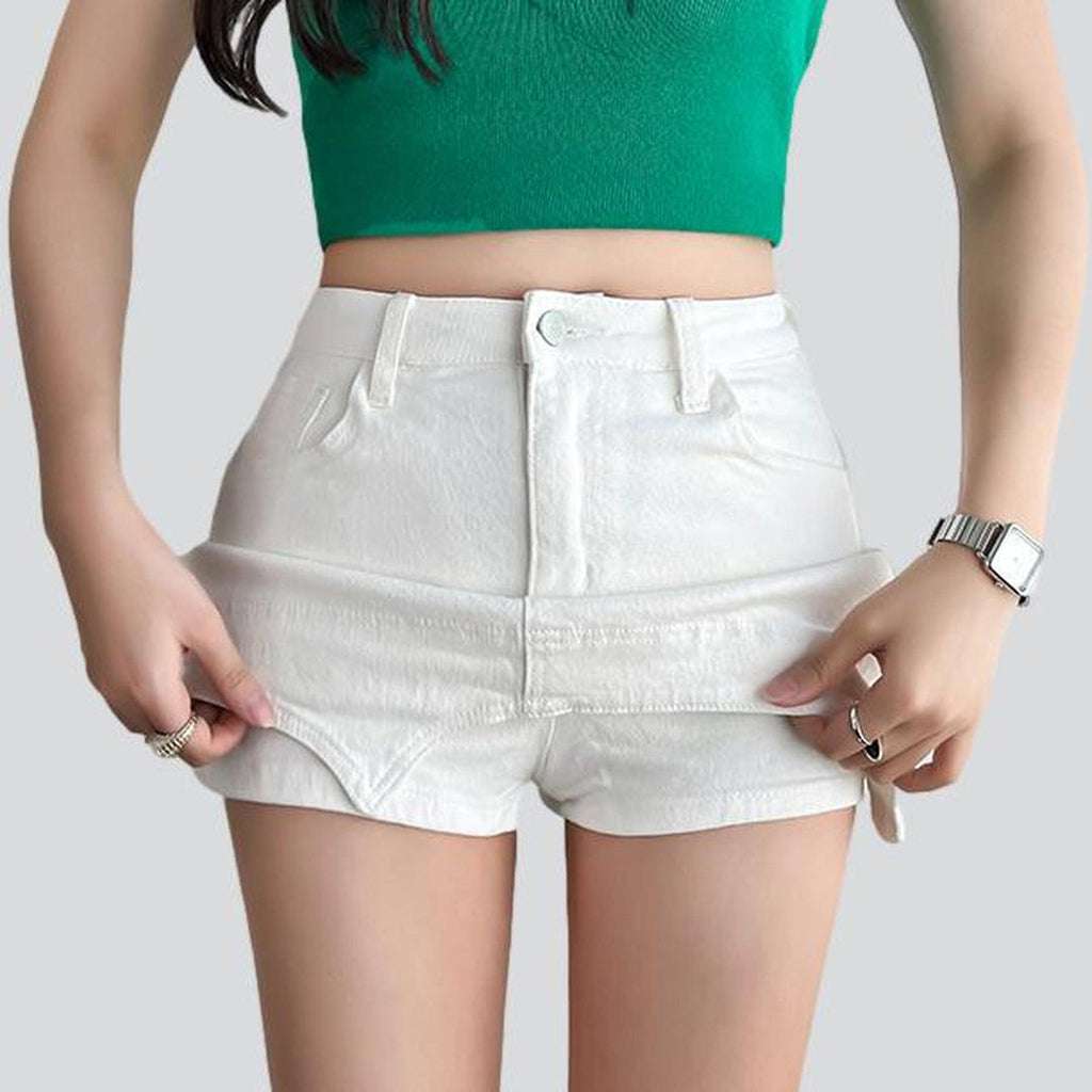 Asymmetric mini denim skort