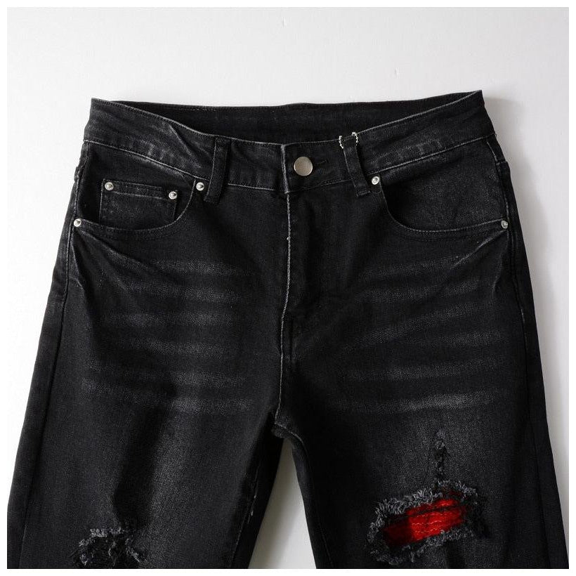 Red patch men biker jeans