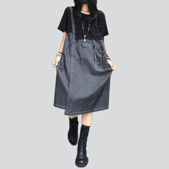 Mixed fabric dark denim dress