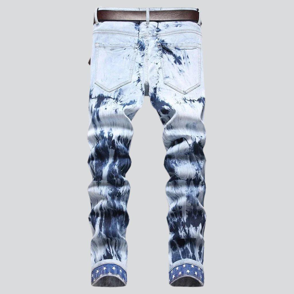 Tie-dyed star embroidery men jeans