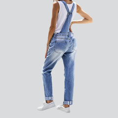 Ripped knees women denim jumpsuit