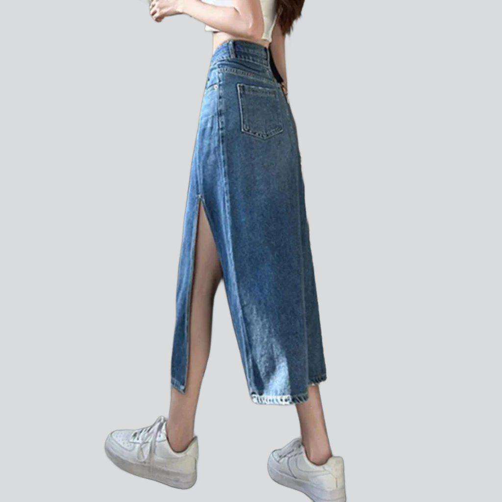 High-side slit denim skirt