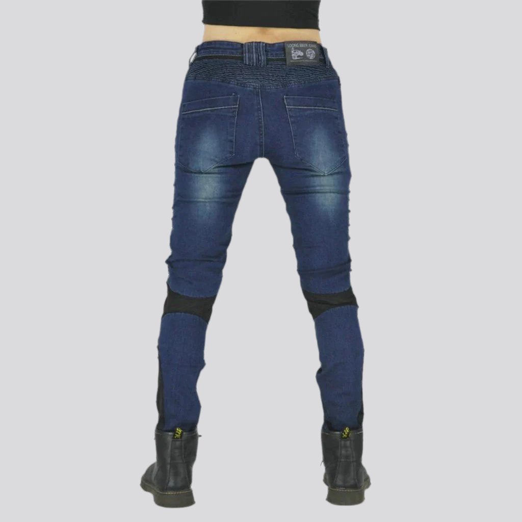 Protective mid-waist women biker jeans