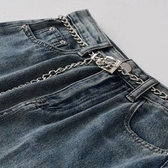 Langer Jeansrock im Used-Look mit Schlitz