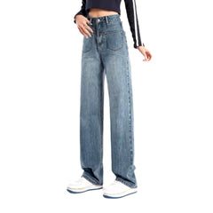 Straight pocket retro women jeans