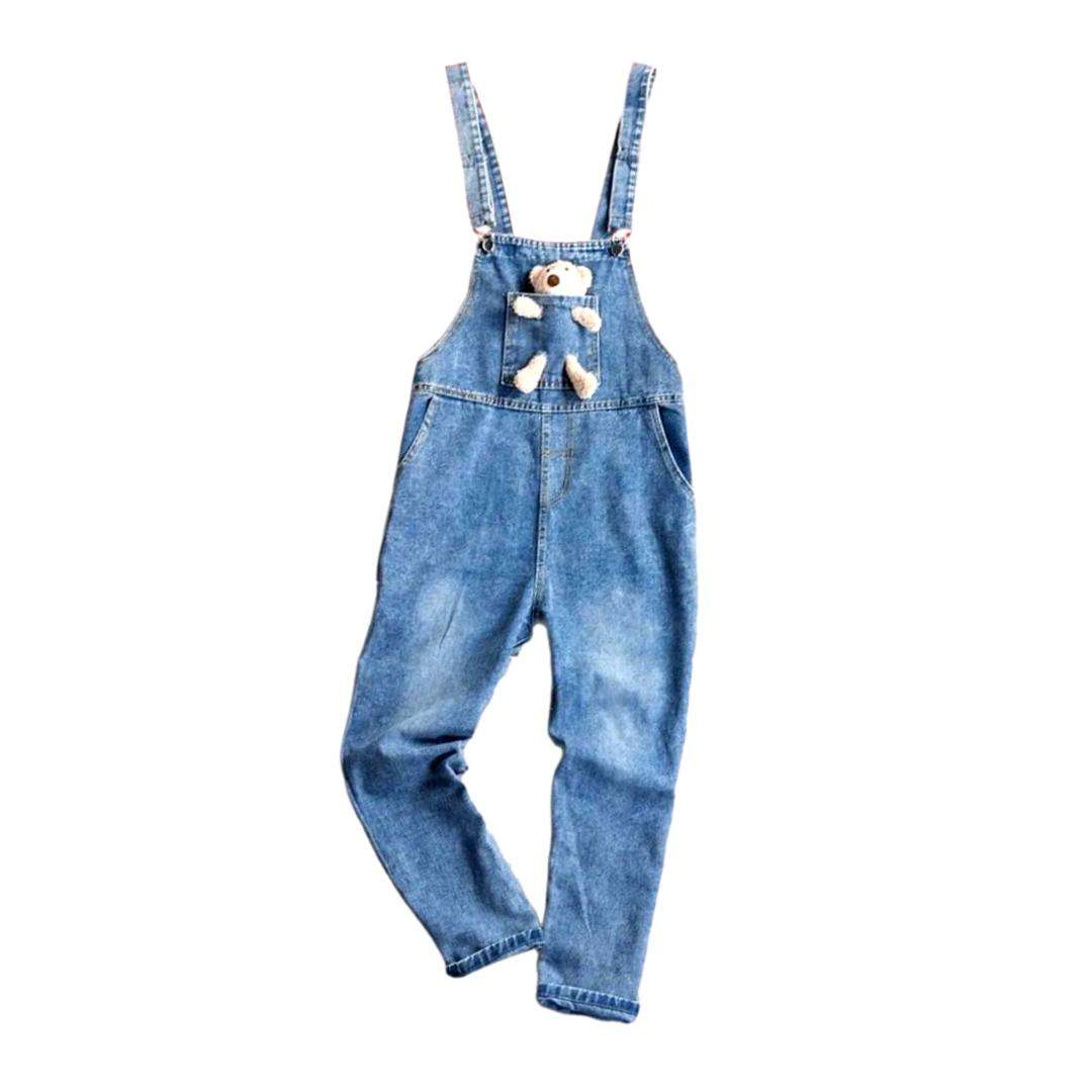 Denim jumpsuit with teddy bear