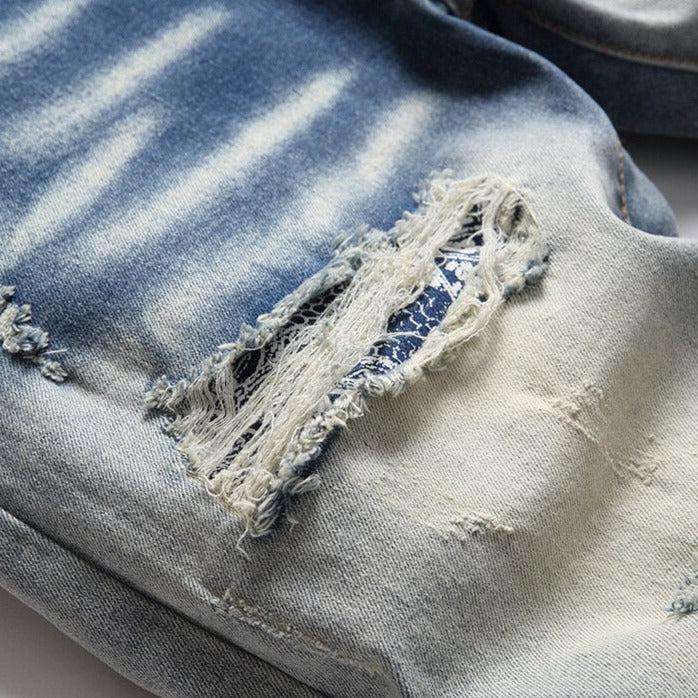 Distressed-Jeans für Herren im Flammen-Print