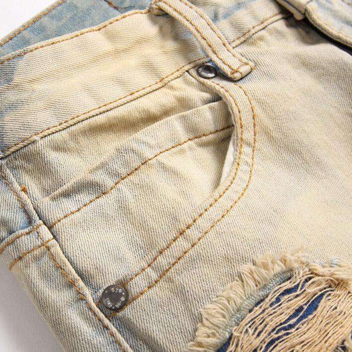 Distressed men jeans with zippers